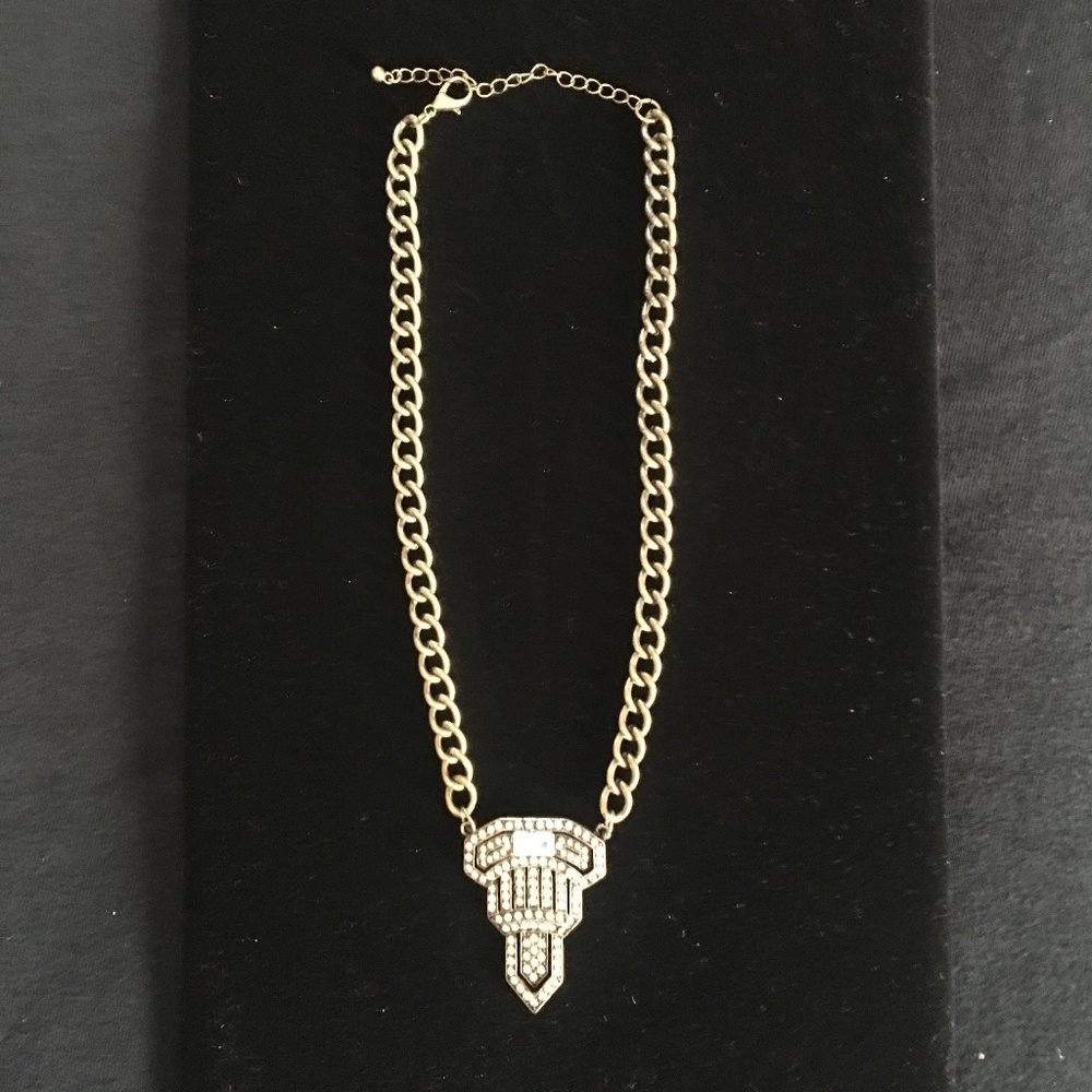 Crystal and Antiqued Gold-Tone Necklace - Picture 2 of 4